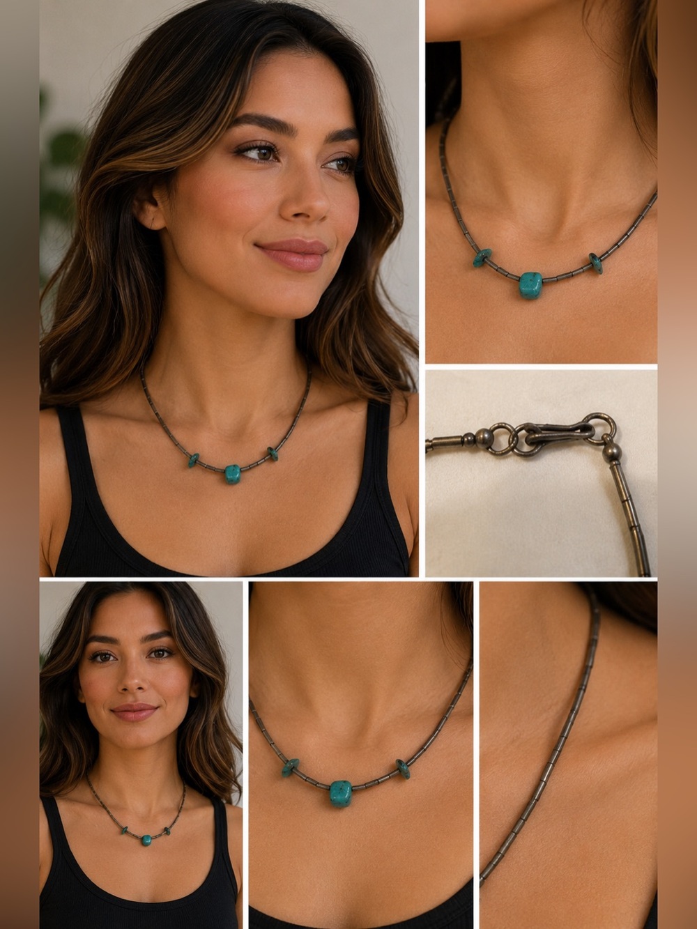 Vintage cocker Native American Turquoise Beaded Necklace